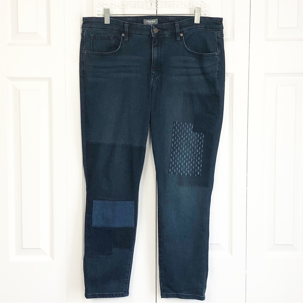 Martha Stewart Dark Wash Denim Boho Patchwork Print Skinny Jeans 14P